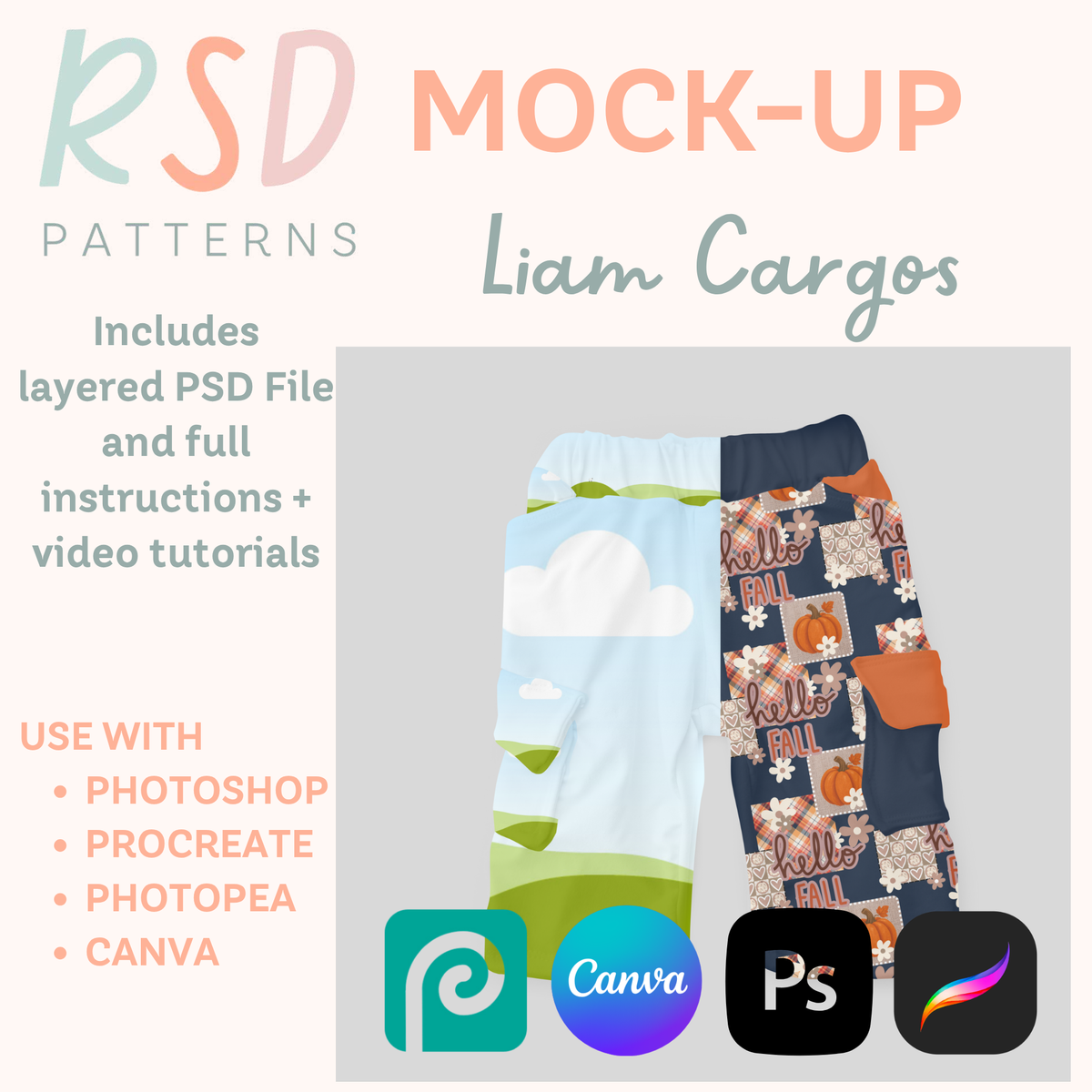 Liam Cargo Pants Digital Sewing Pattern Mock-Up