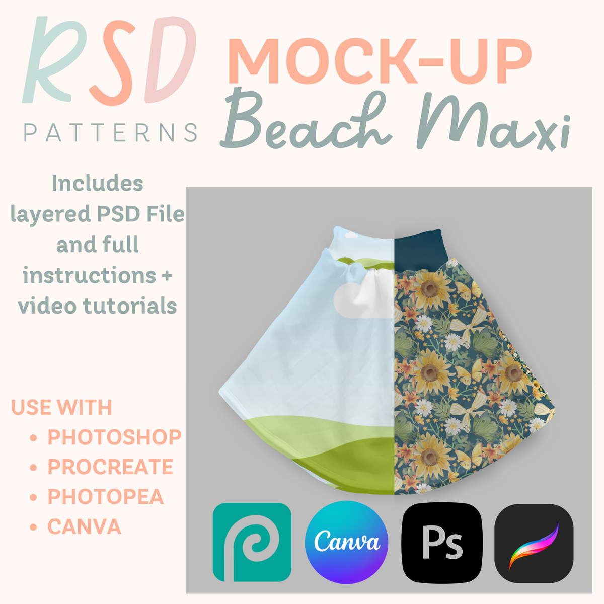 Beach Maxi Digital Sewing Pattern Mock-Up