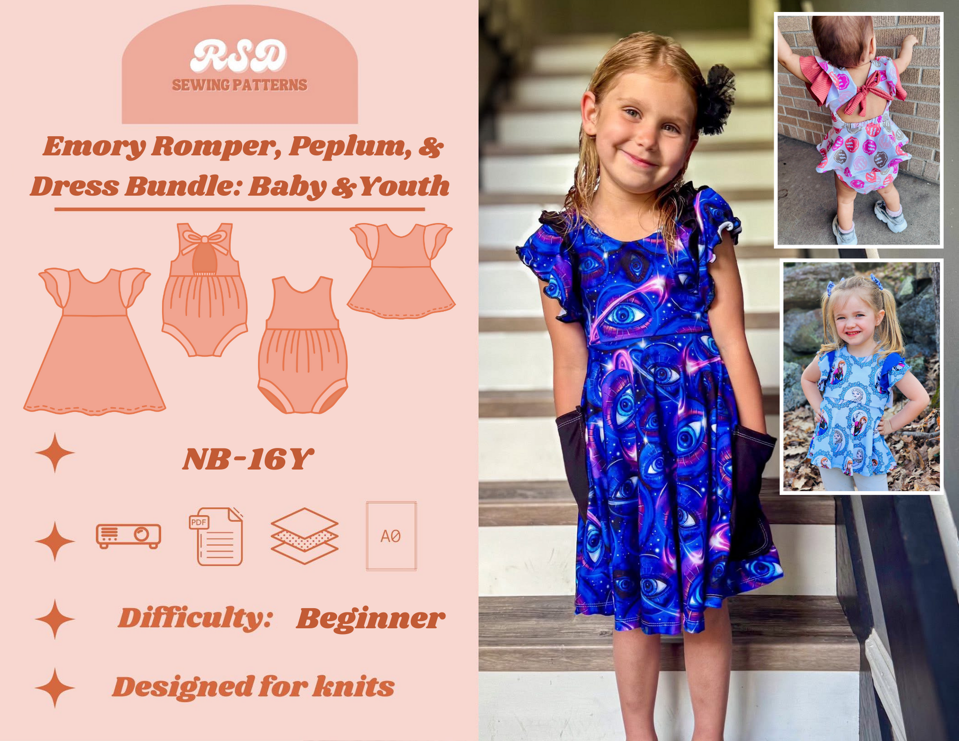 Usk Mory 様 Baby & Youth Emory Bundle: Romper, Peplum, Dress PDF – Retro