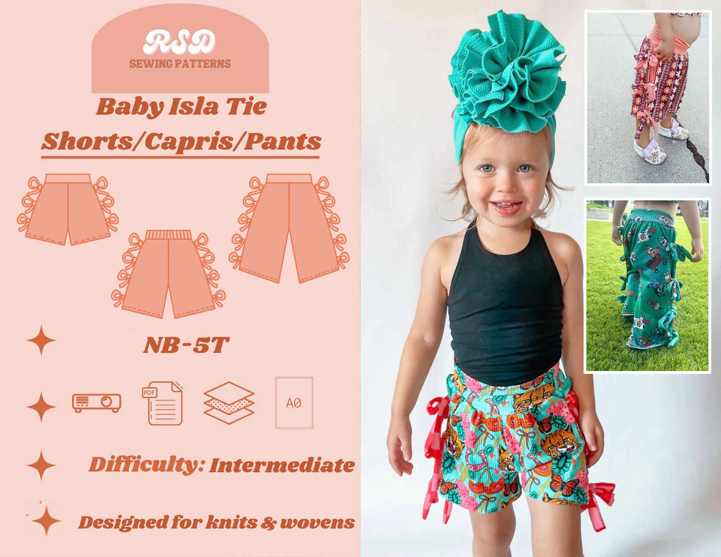 Baby Isla Tie Short/Capris/Pants PDF