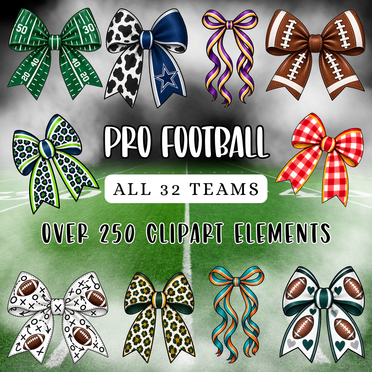 Pro Football Bow Clipart Bundle